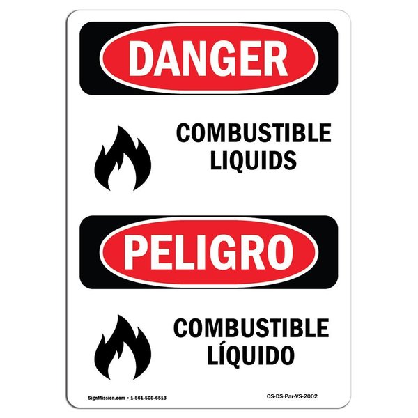 Signmission Safety Sign, OSHA Danger, 18" Height, Combustible Liquids -Combustible L+Â­quido, Spanish OS-DS-D-1218-VS-2002